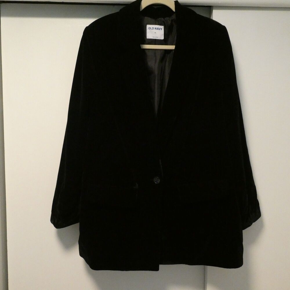 Old Navy Black Velvet Party Blazer Size XL NWOT One Button Oversized